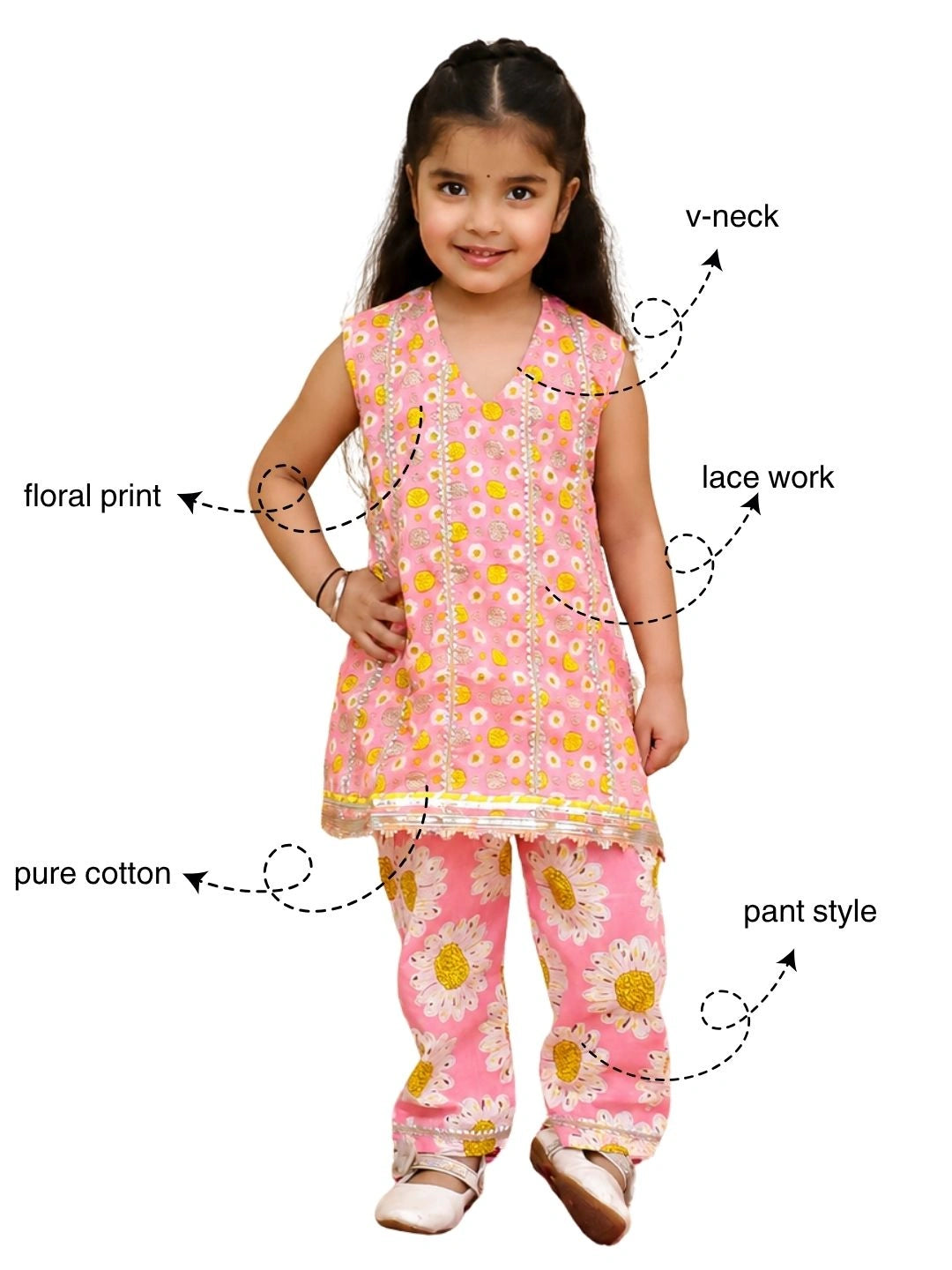 BownBee Pure Cotton Printed kurti With Pant Set For Girls