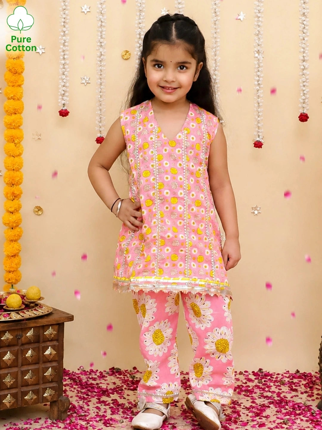 BownBee Pure Cotton Printed kurti With Pant Set For Girls