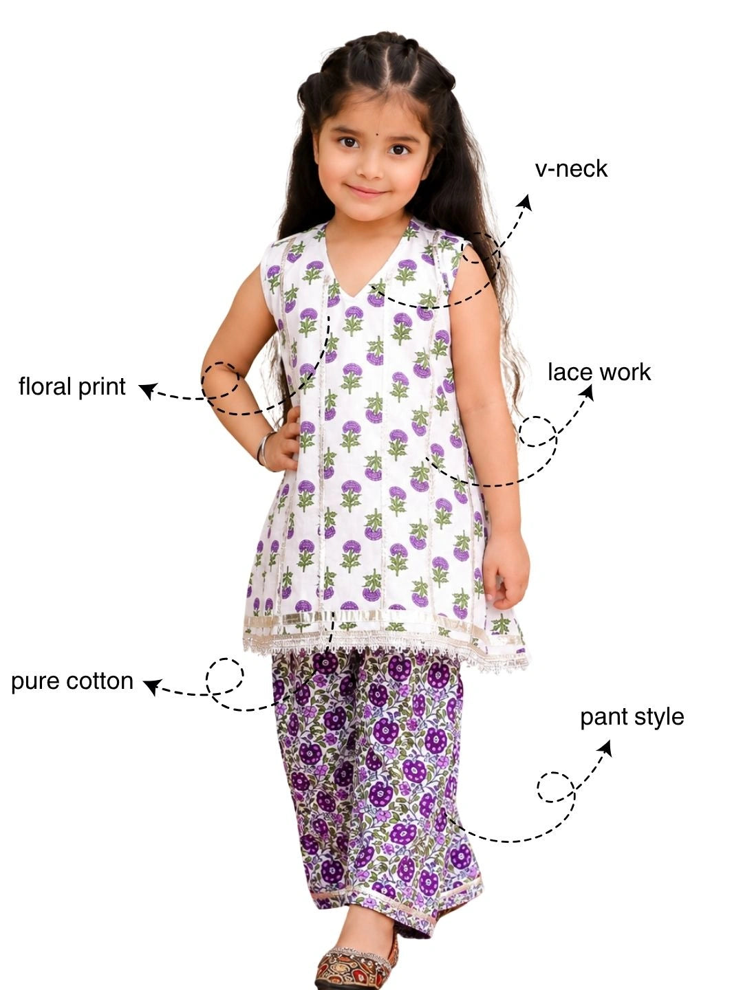 BownBee Pure Cotton Printed kurti With Pant Set For Girls