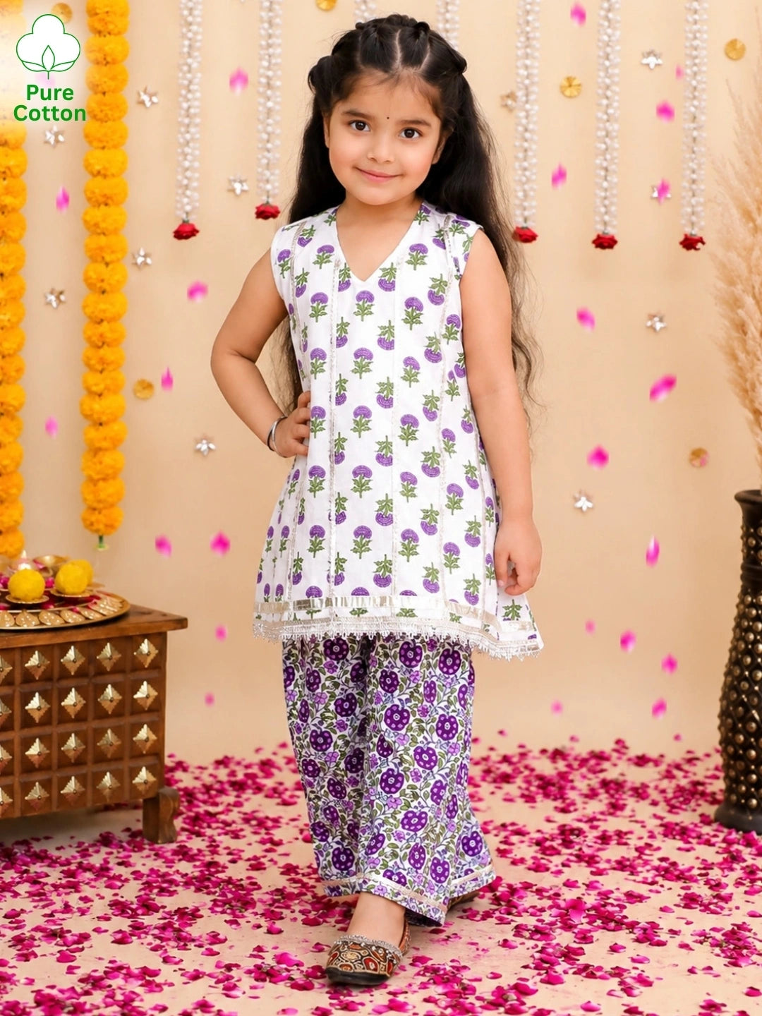 BownBee Pure Cotton Printed kurti With Pant Set For Girls
