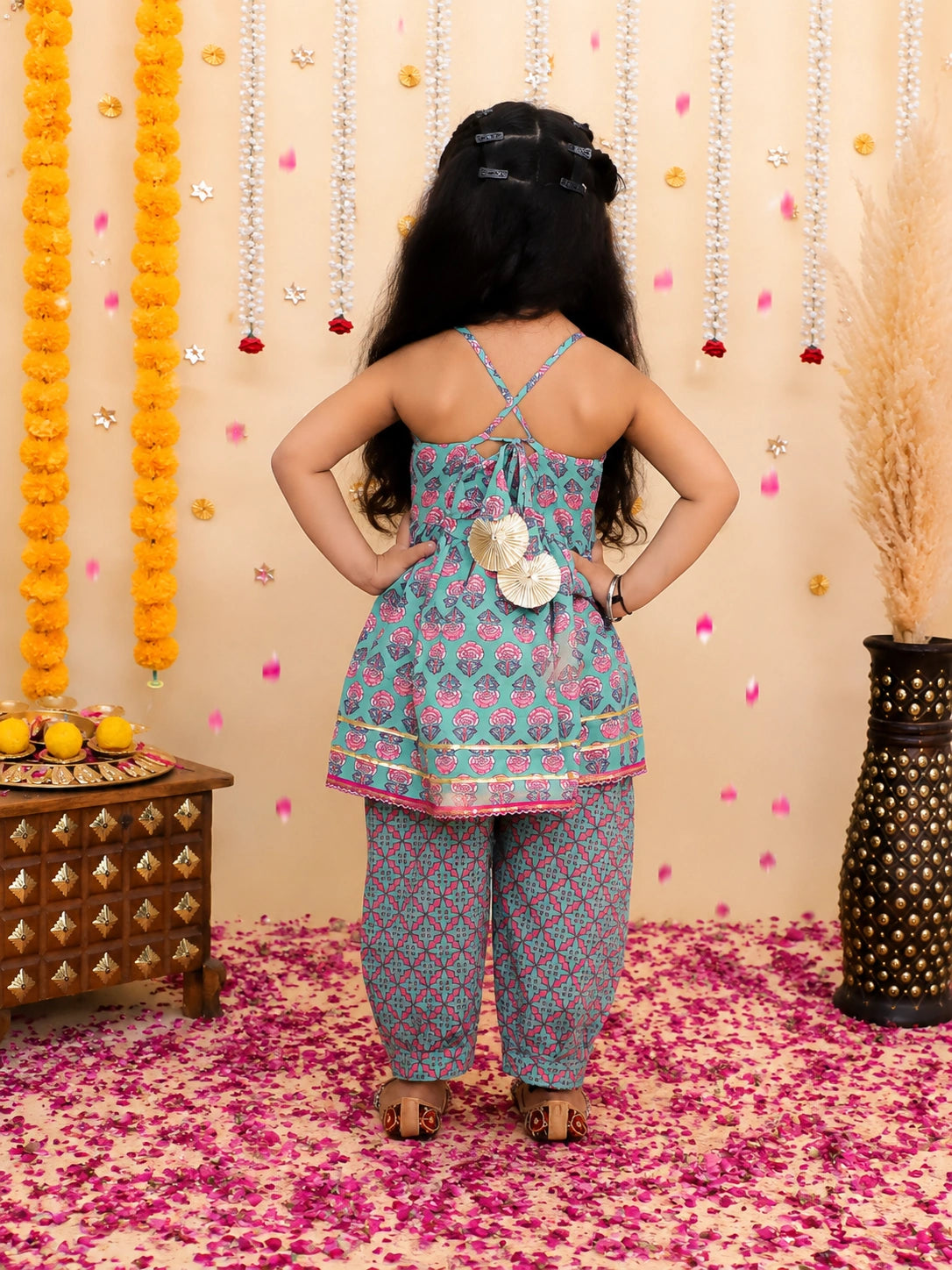 BownBee Pure Cotton Printed Halter kurti With Harem Set For Girls