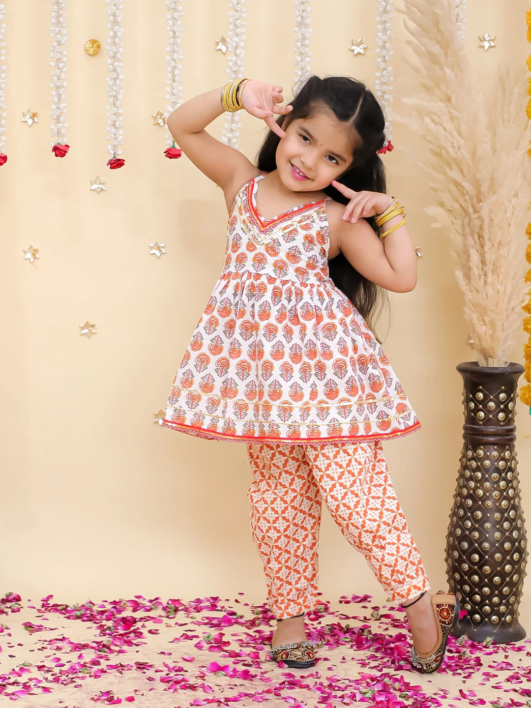 BownBee Pure Cotton Dhoti Kurta & Halter Kurti With Harem Sibling Set