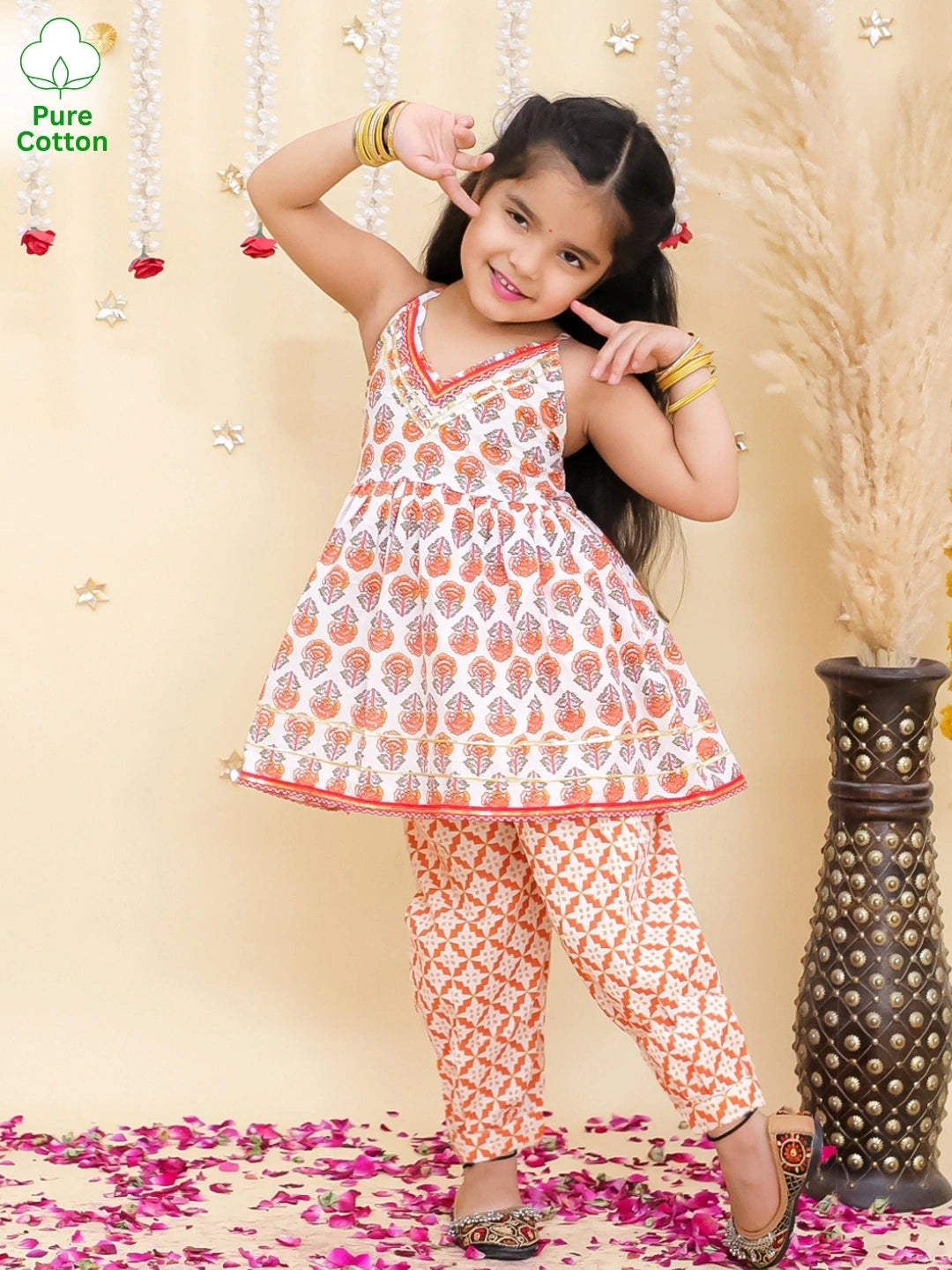 BownBee Pure Cotton Printed Halter kurti With Harem Set For Girls