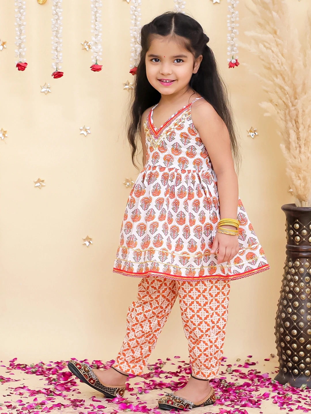 BownBee Pure Cotton Printed Halter kurti With Harem Set For Girls