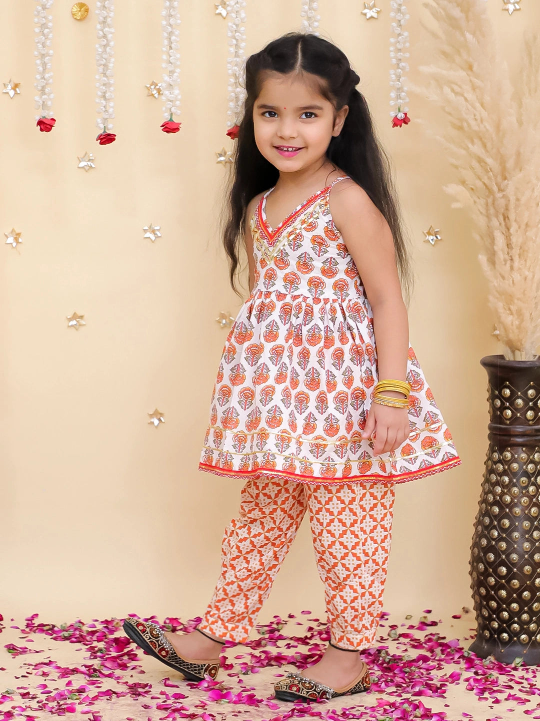 BownBee Pure Cotton Printed Halter kurti With Harem Set For Girls