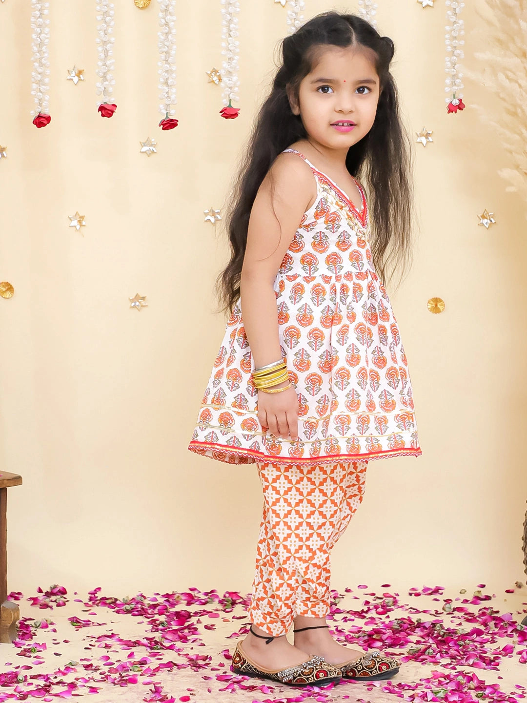 BownBee Pure Cotton Printed Halter kurti With Harem Set For Girls