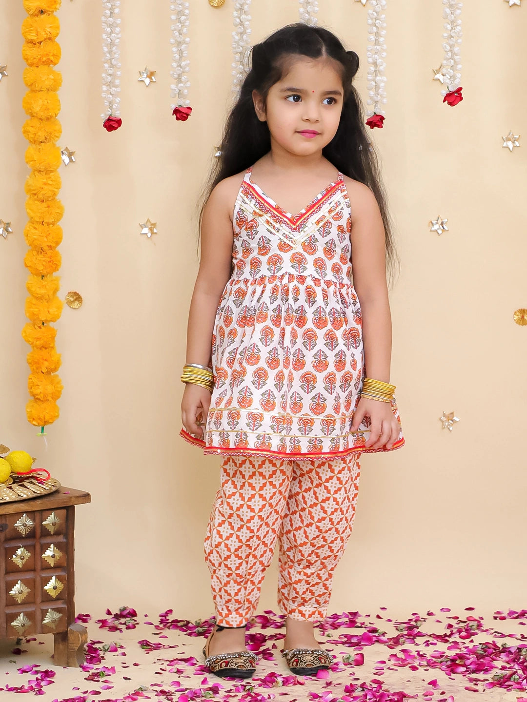 BownBee Pure Cotton Printed Halter kurti With Harem Set For Girls