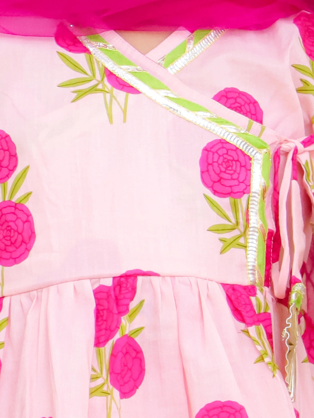 BownBee Pure Cotton Angarakha style Printed Kurti &Tulip With Dupatta For Girls