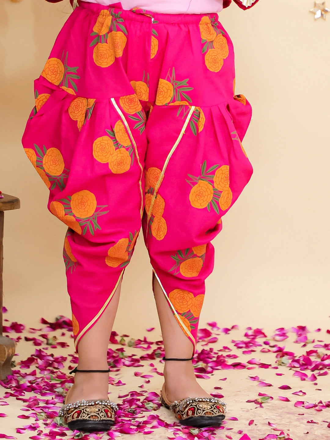 BownBee Pure Cotton Angarakha style Printed Kurti &Tulip With Dupatta For Girls