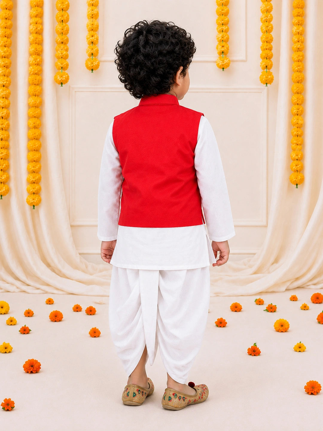 Bownbee Front Open Embroidered Kurta Dhoti for Boys- Red
