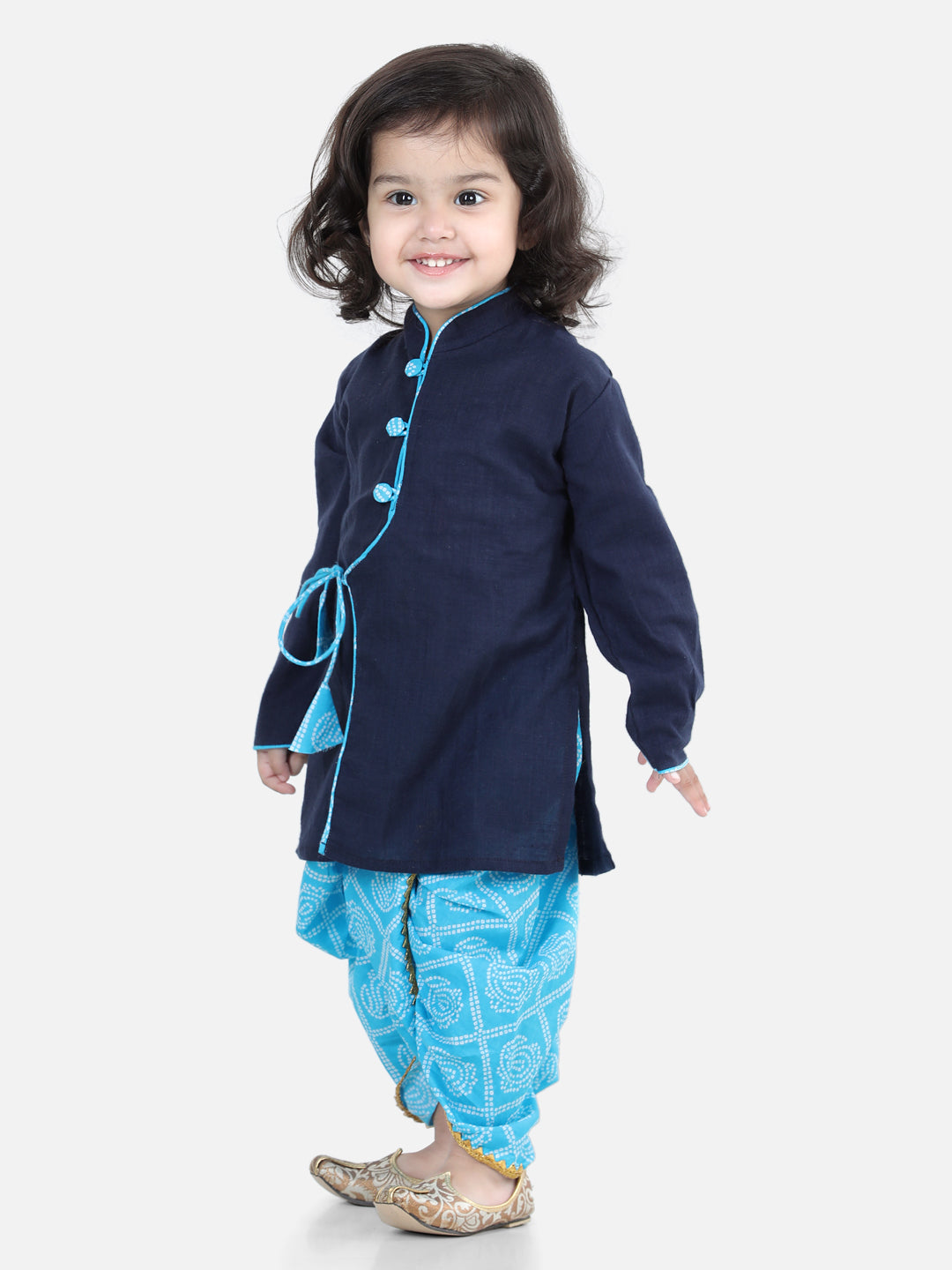 BownBee Boys Front Open Cotton Full Sleeve Kurta with Dhoti- Blue