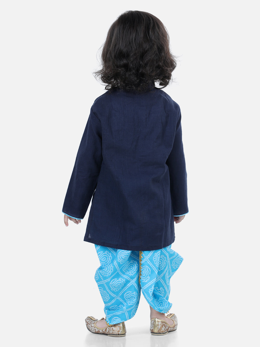 BownBee Boys Front Open Cotton Full Sleeve Kurta with Dhoti- Blue