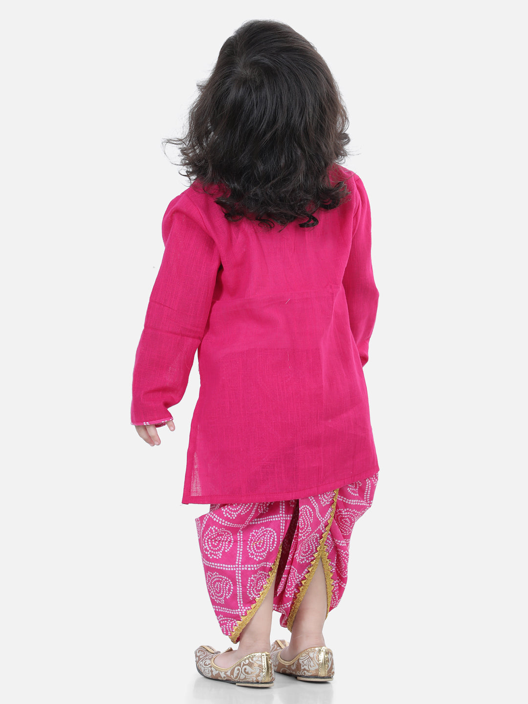 BownBee Boys Front Open Cotton Full Sleeve Kurta with Dhoti- Pink