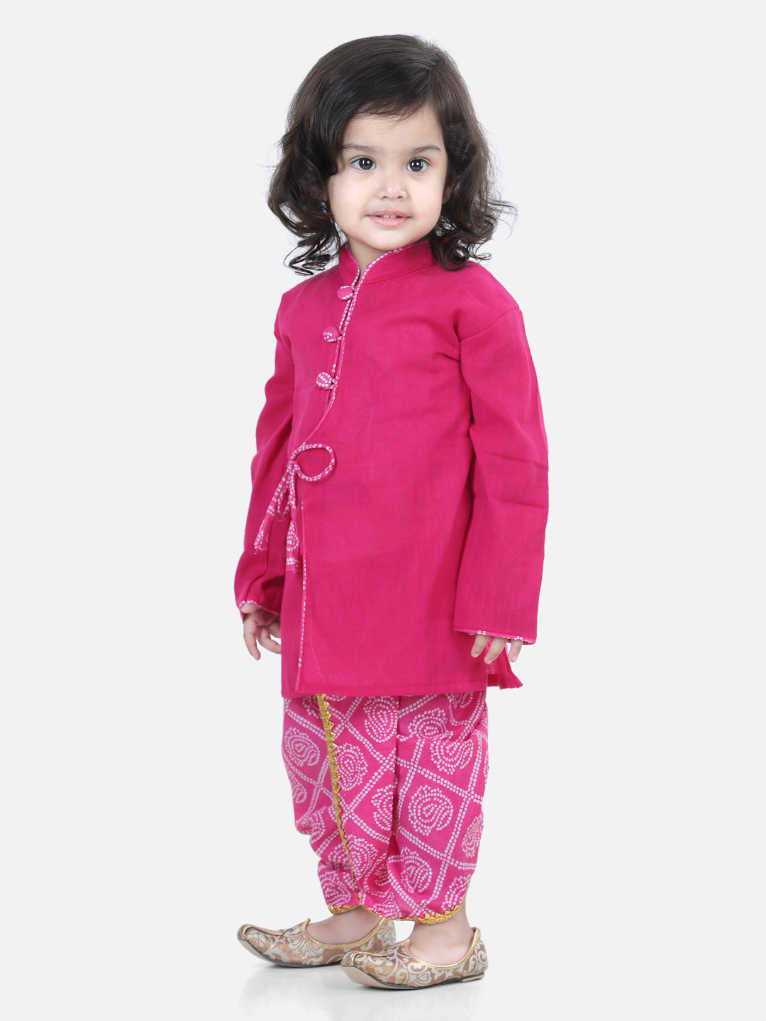 BownBee Boys Front Open Cotton Full Sleeve Kurta with Dhoti- Pink