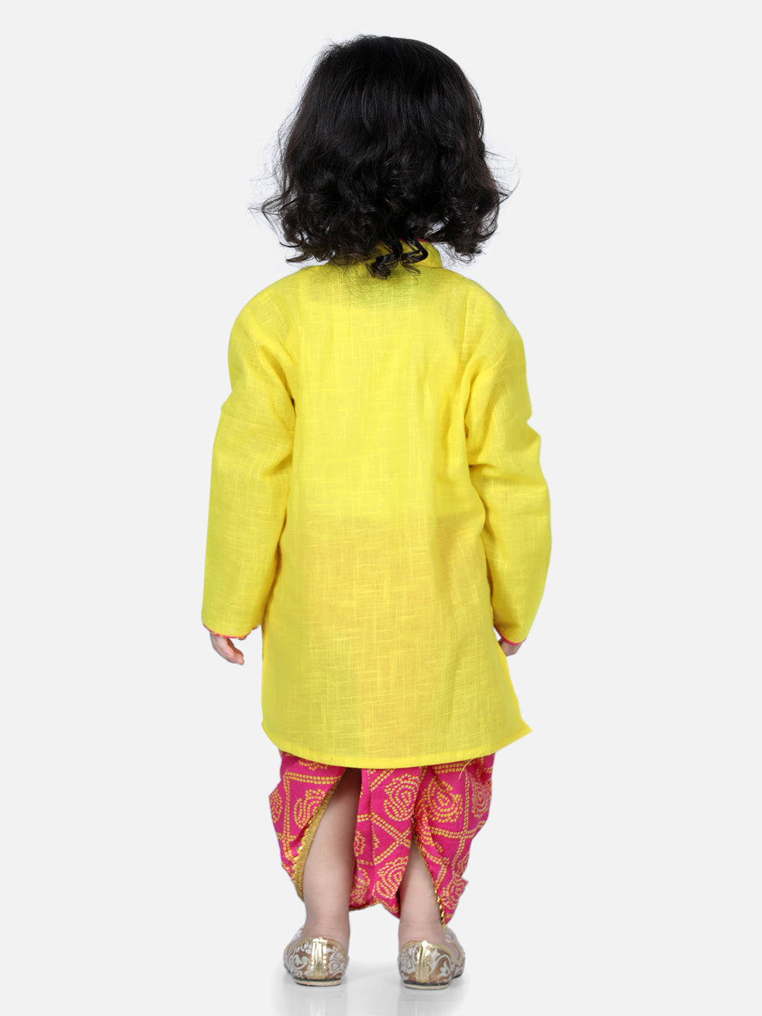 BownBee Front Open Cotton Full Sleeve Kurta with Dhoti- Yellow