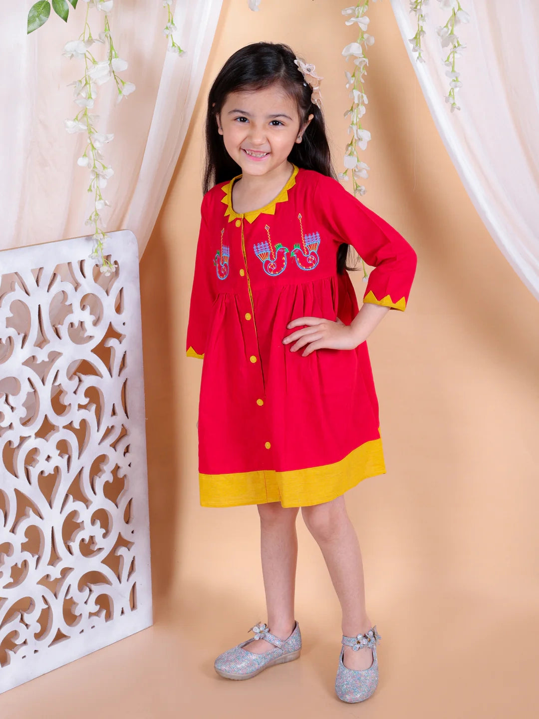 BownBee Cotton Embroidered Frock Dress for Girls