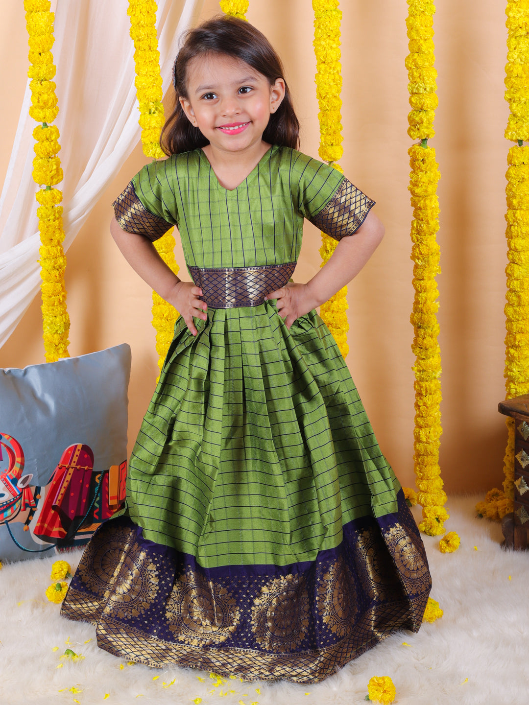 BownBee Girls Wedding Party Wear Dresses Gown - Green