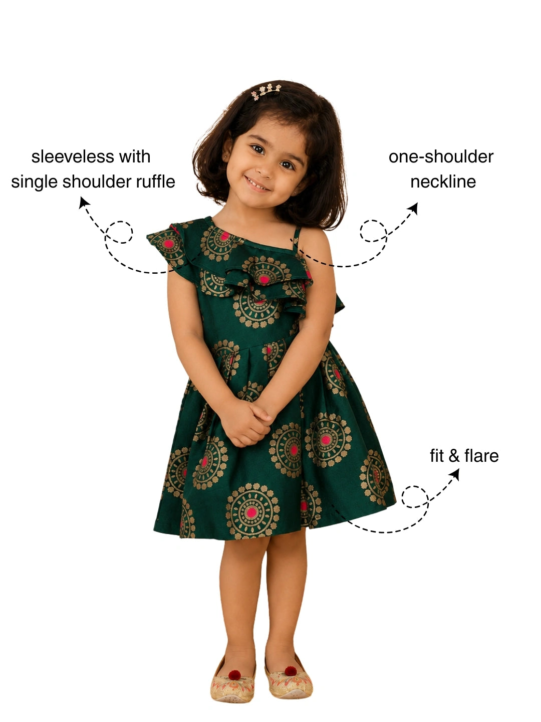 Bownbee One Shoulder Frill Jacquard Frock Party Dress For Girls