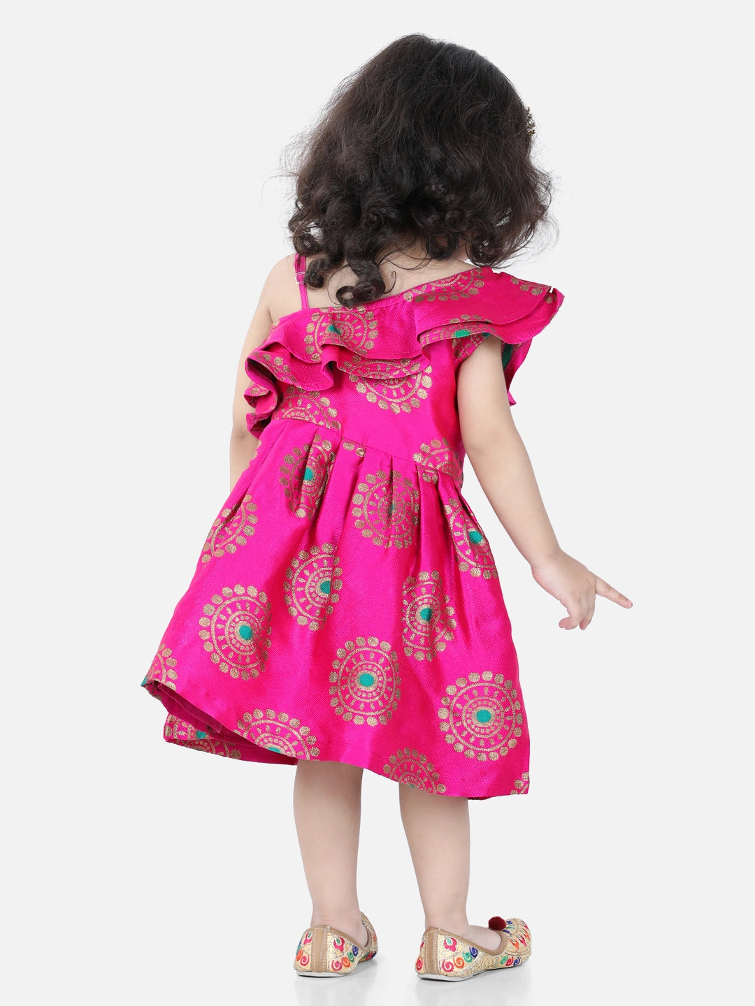 BownBee One Shoulder Cap Sleeves Frill Detail Floral Printed Dress