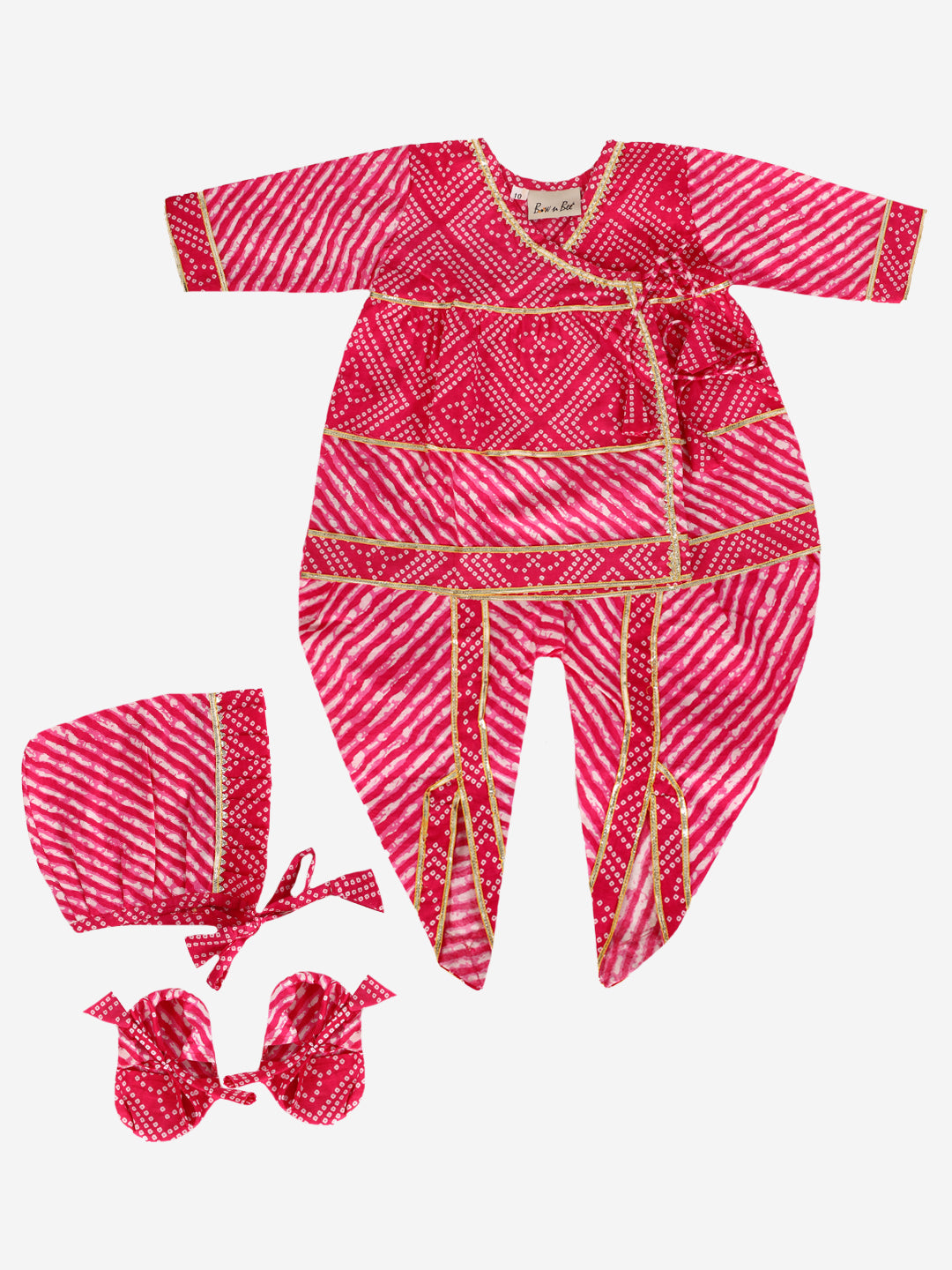 BownBee Pure Cotton Full Sleeve Jamna Set For Girls - Pink