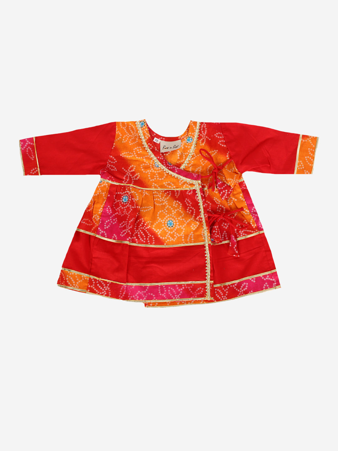 BownBee Pure Cotton Full Sleeve Jamna Set For Girls - Red