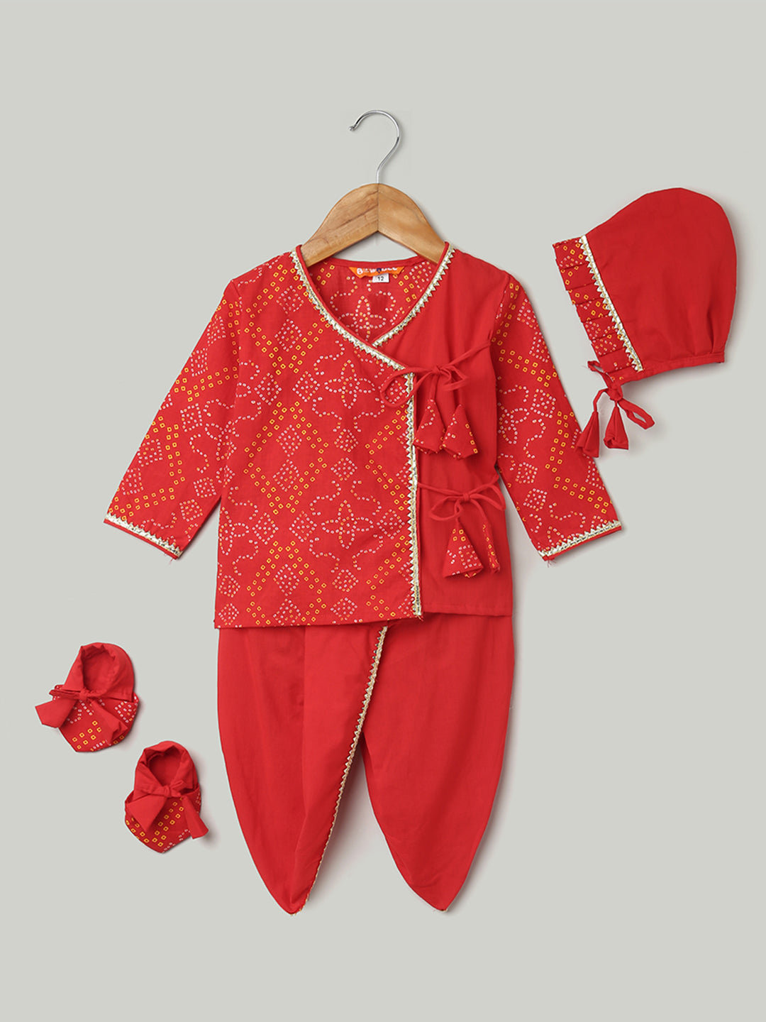 BownBee Pure Cotton Full Sleeve Jamna Set For Boys - Red