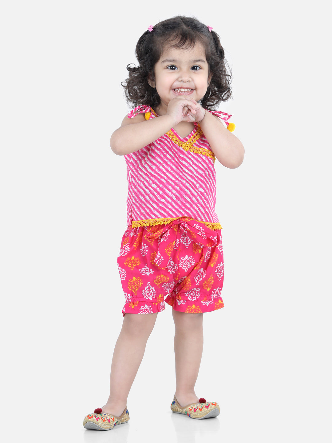 BownBee baby Girls Cotton Halter Neck Top with Bloomer - Pink