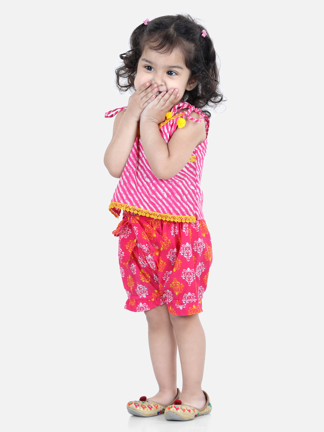 BownBee baby Girls Cotton Halter Neck Top with Bloomer - Pink