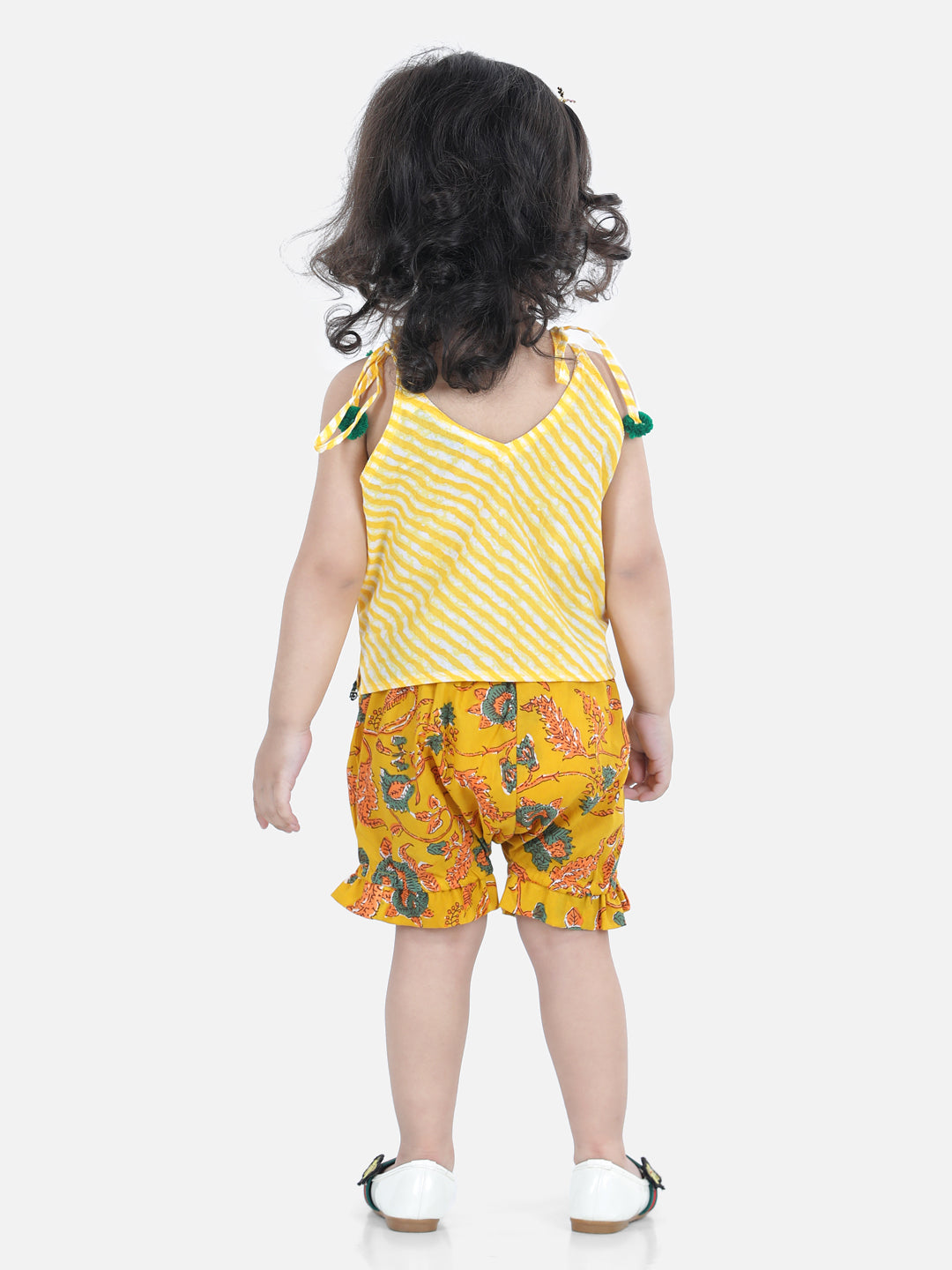BownBee baby Girls Cotton Halter Neck Top with Bloomer - Yellow
