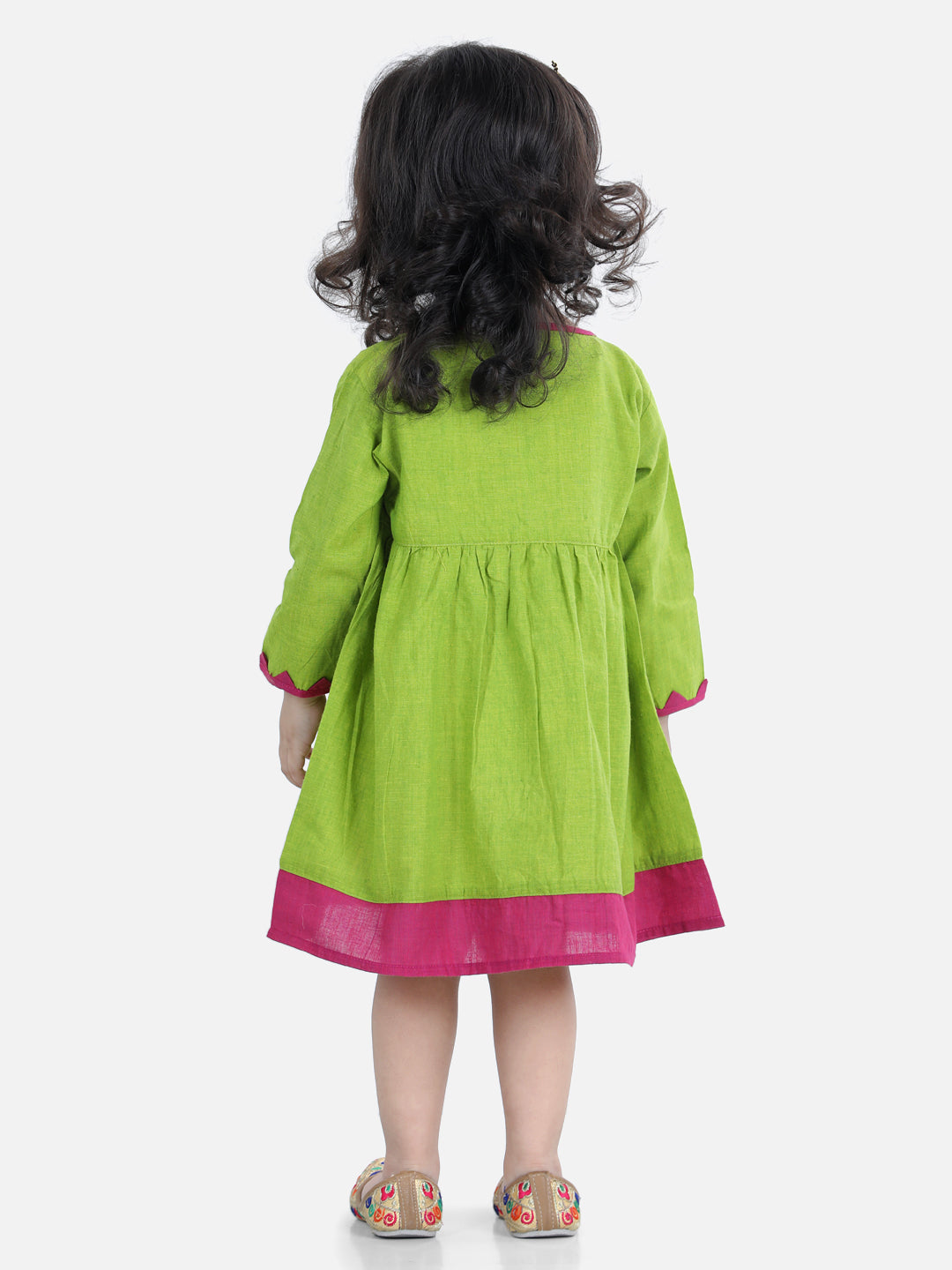 BownBee Full Sleeves Birds Embroidered Detail Dress - Green