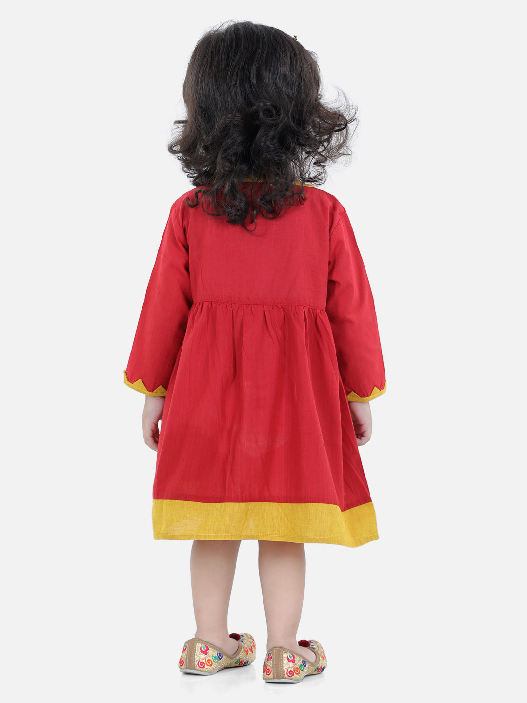 BownBee Full Sleeves Birds Embroidered Detail Dress - Red