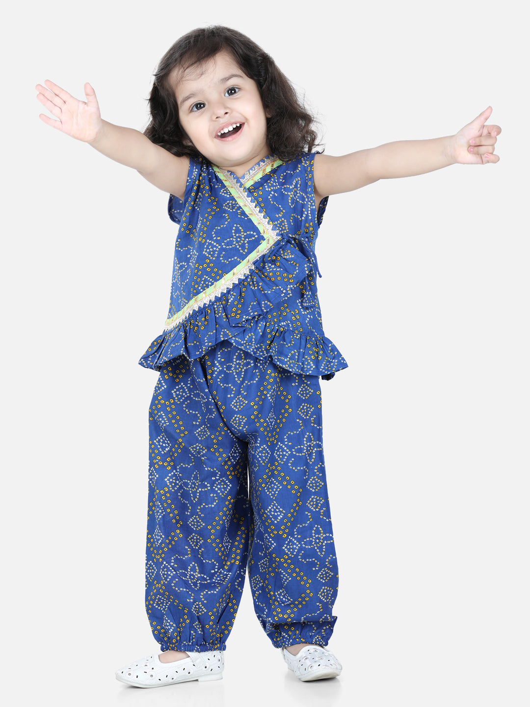 BownBee Cotton Top with Harem for Girls- Blue