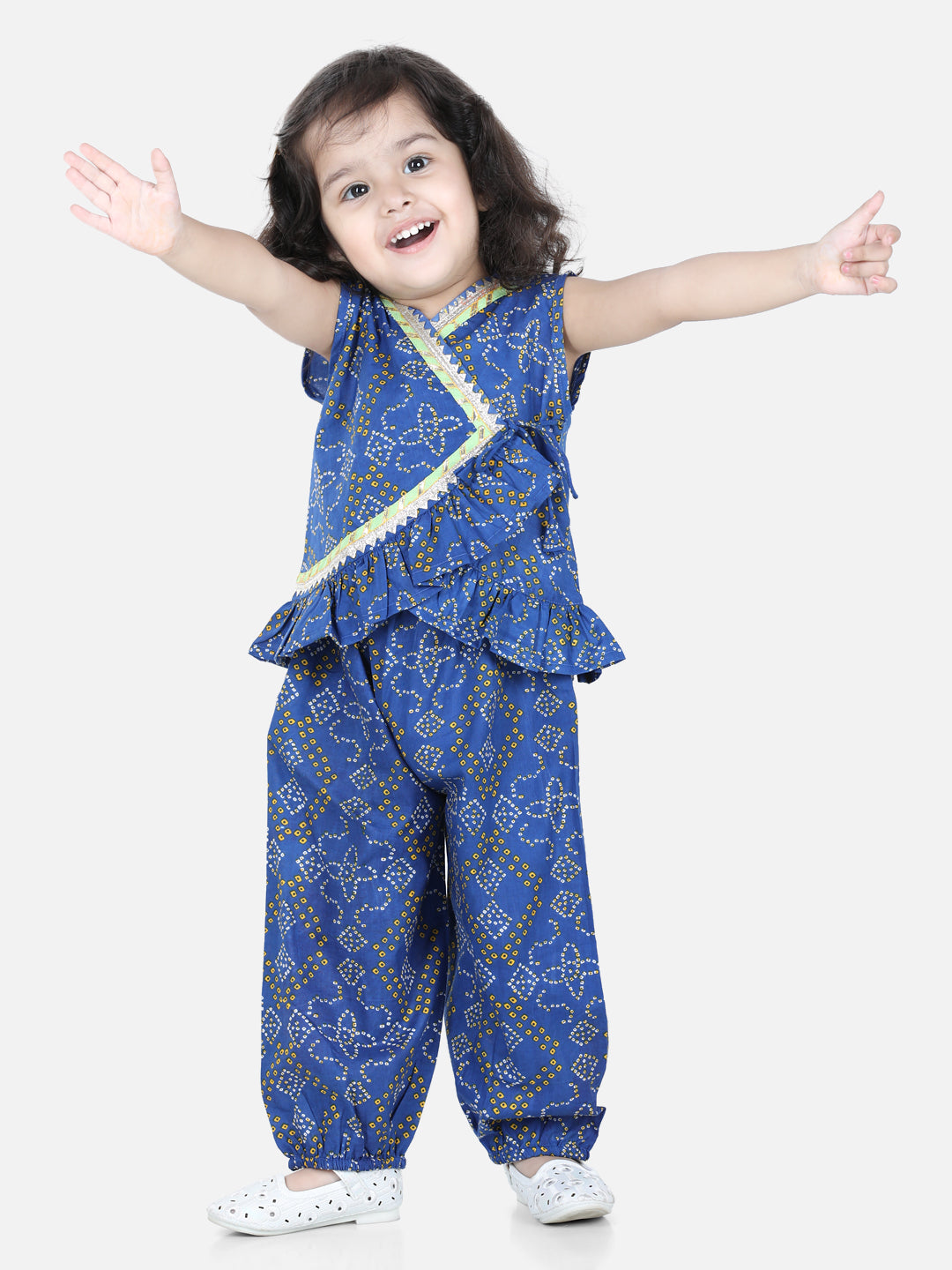 BownBee Sibling set Cotton Kurta Pajama and Top with Harem-Blue