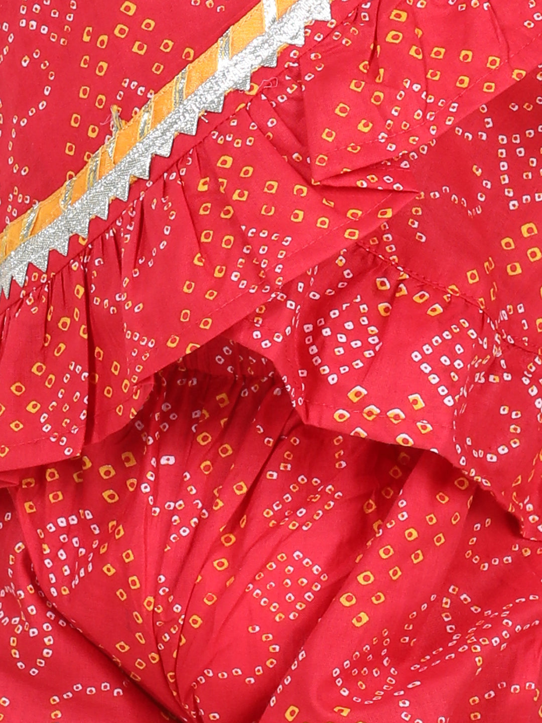 BownBee Front Open Cotton Bandhni Print Baby Full Sleeve Kurta Pyjama for Girls - Red