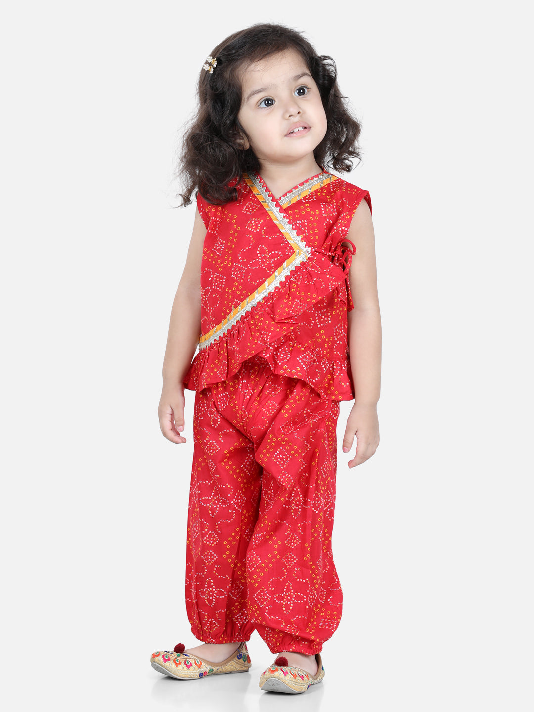 BownBee Sibling set Cotton Kurta Pajama and Top with Harem-Red