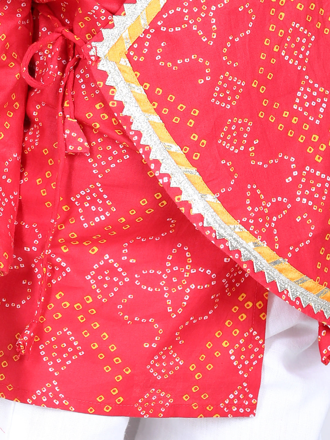 BownBee Front Open Cotton Bandhni Print Baby Full Sleeve Kurta Pyjama for Boys-Red