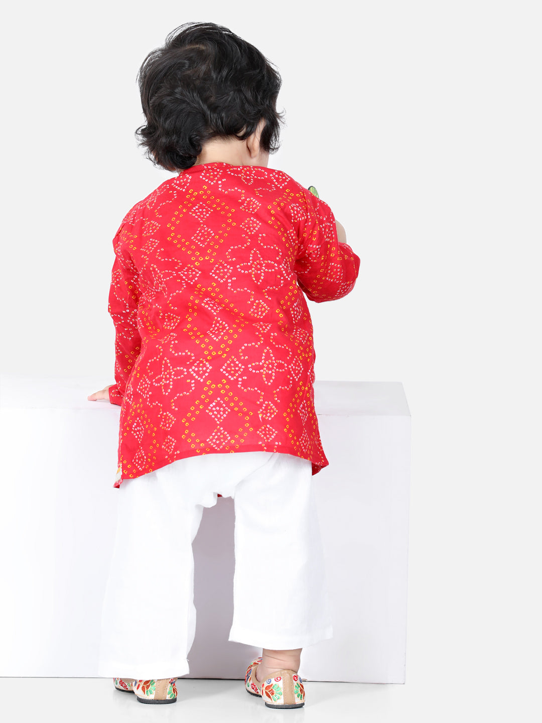 BownBee Front Open Cotton Bandhni Print Baby Full Sleeve Kurta Pyjama for Boys-Red