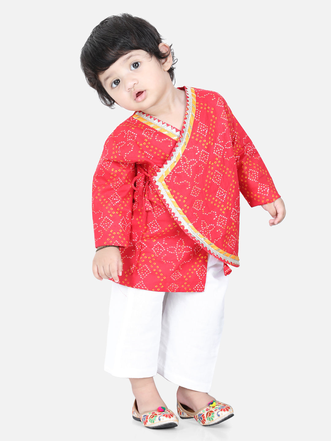 BownBee Sibling set Cotton Kurta Pajama and Top with Harem-Red