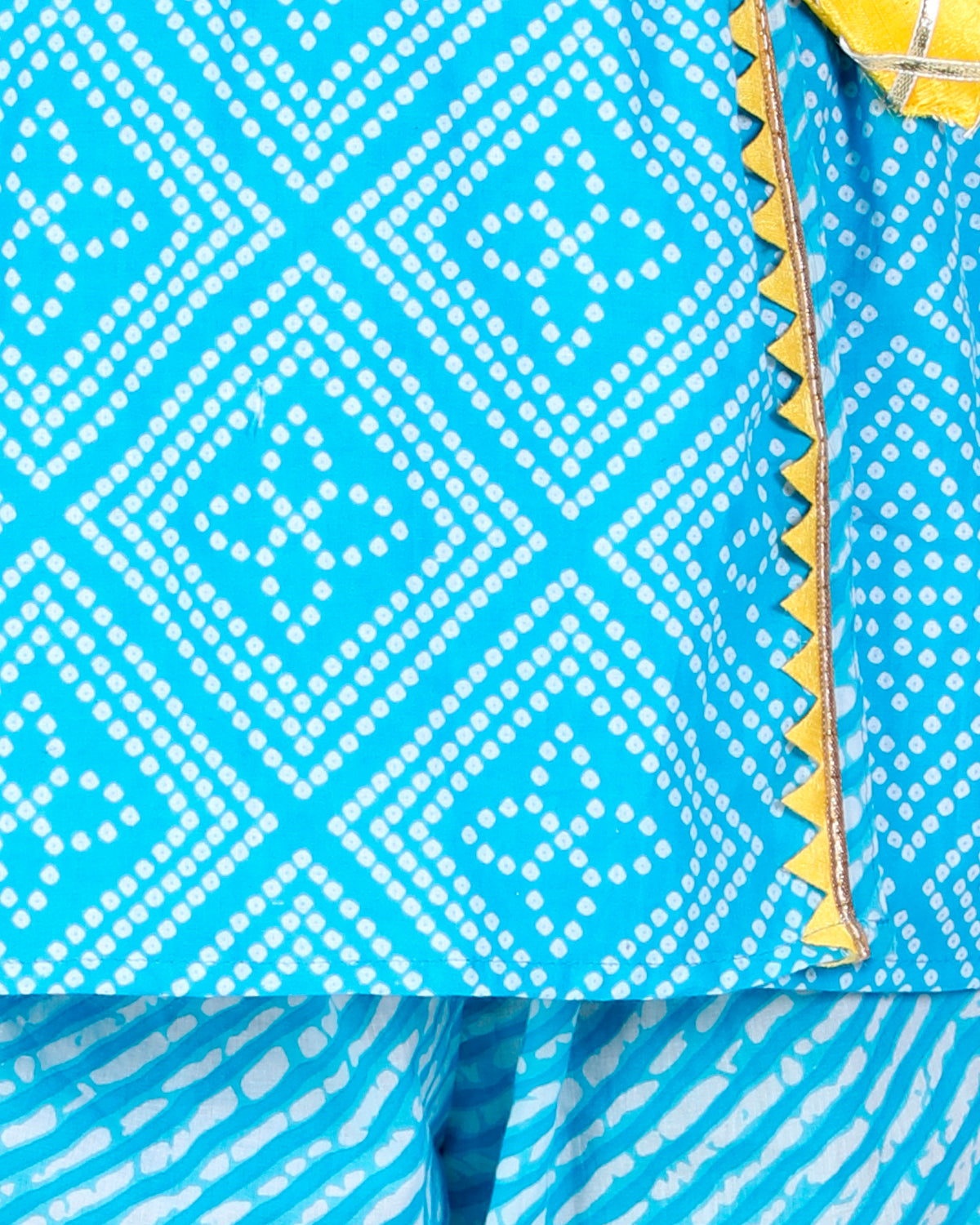 BownBee Full Sleeves Block Print Ethnic Angrakha Kurta With Sharara - Blue