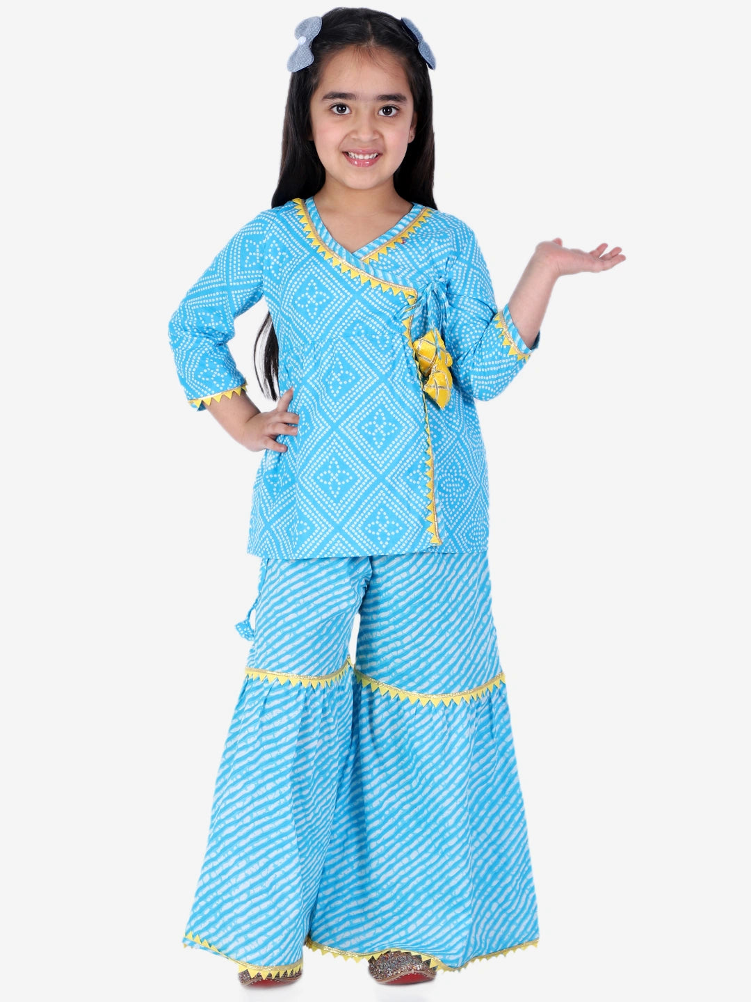 BownBee Full Sleeves Block Print Ethnic Angrakha Kurta With Sharara
