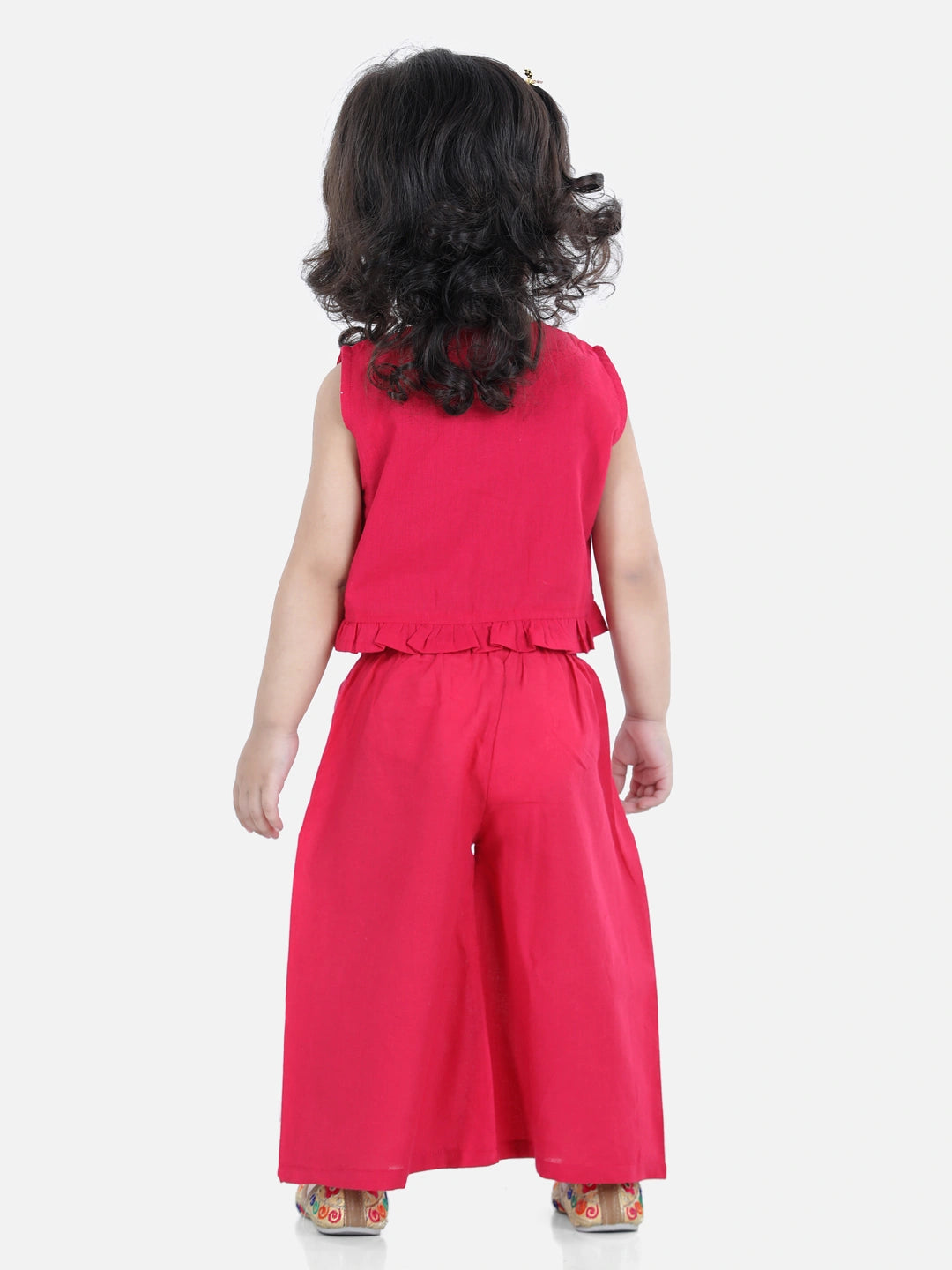 BownBee Sleeveless Bird Embroidered Frill Detail Top With Palazzo