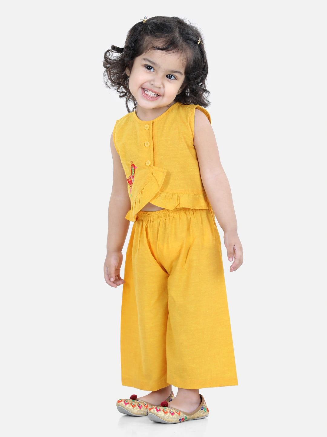 BownBee Sleeveless Bird Embroidered Frill Detail Top With Palazzo
