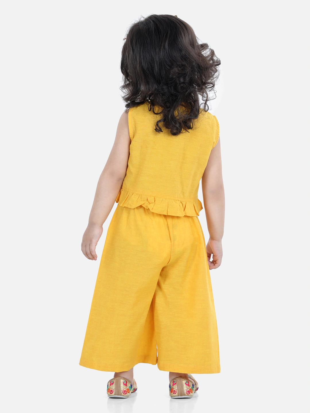 BownBee Sleeveless Bird Embroidered Frill Detail Top With Palazzo