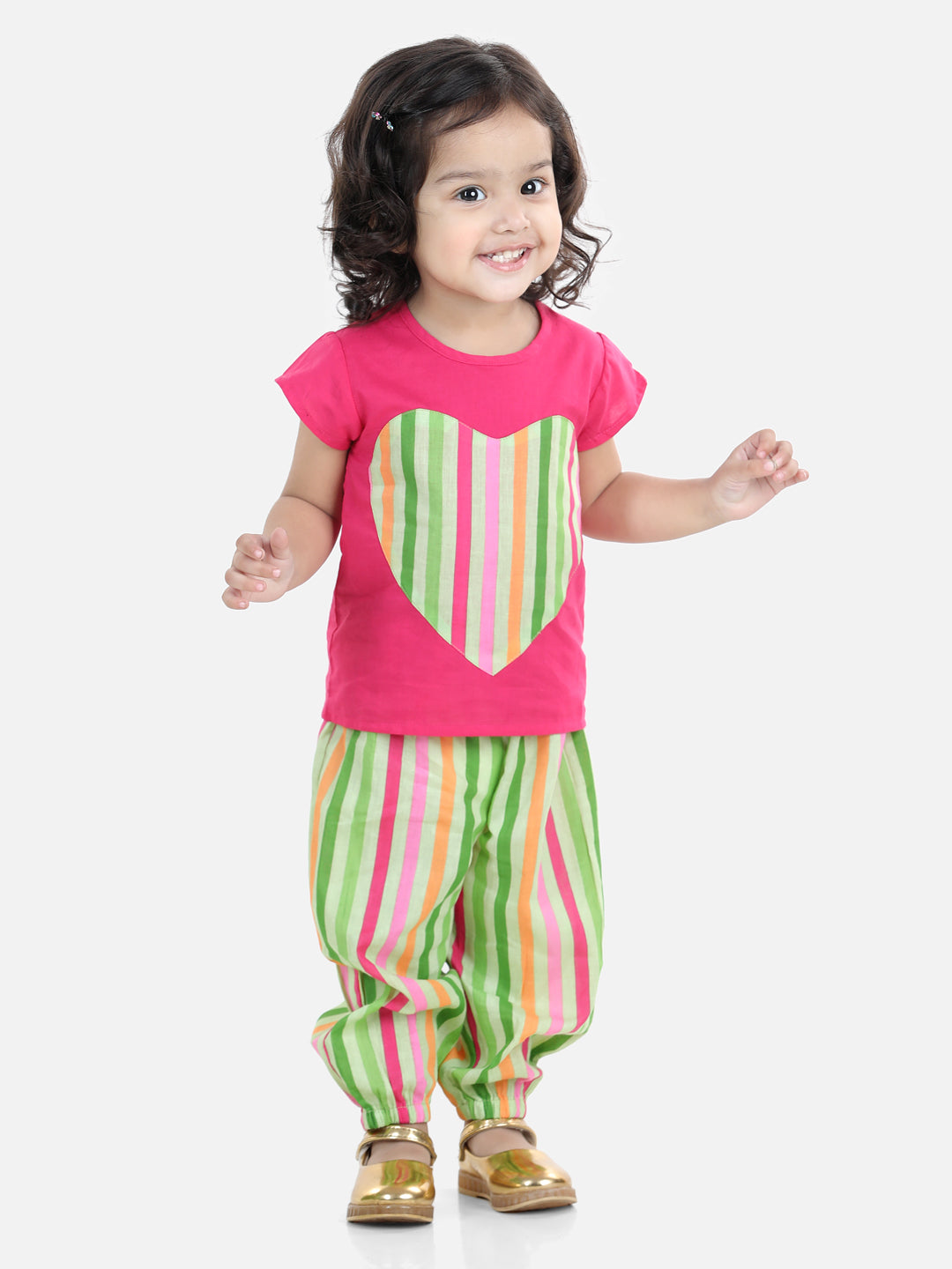 BownBee Pure Cotton Patch Top with Harem for Girls- Pink