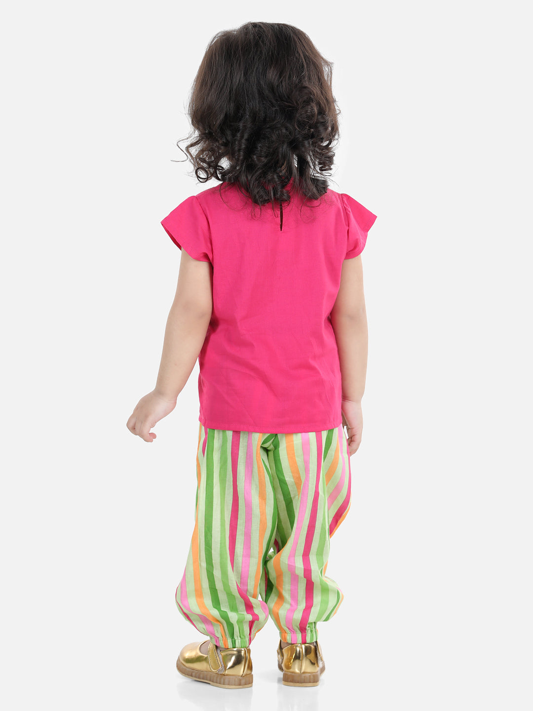 BownBee Pure Cotton Patch Top with Harem for Girls- Pink