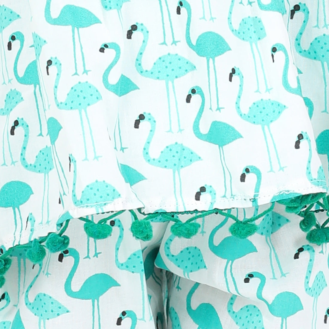 BownBee Girls Flamingo Print Pure Cotton Top Harem Clothing Set- Green