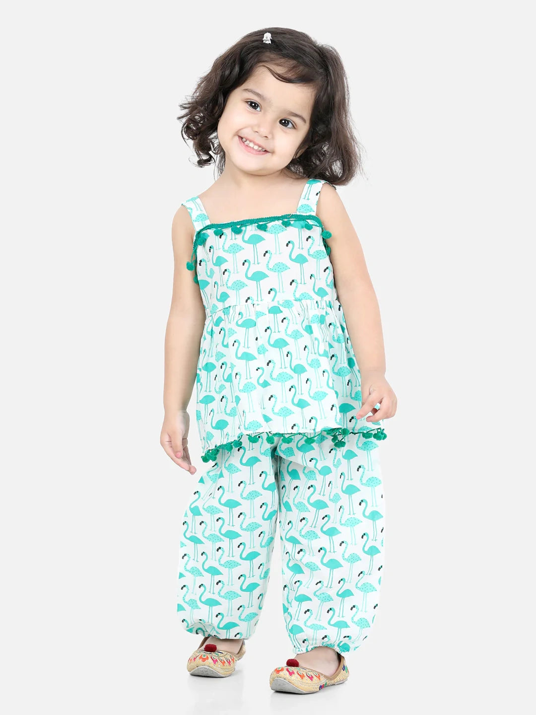 BownBee Girls Flamingo Print Pure Cotton Top Harem Clothing Set
