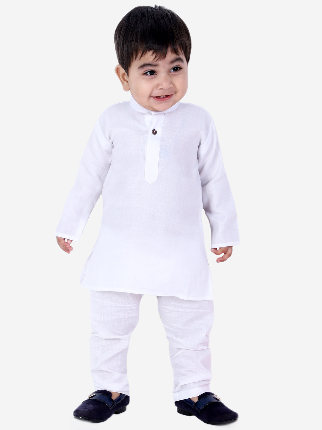 BownBee Stand Collar Cotton Kurta Pyjama- White