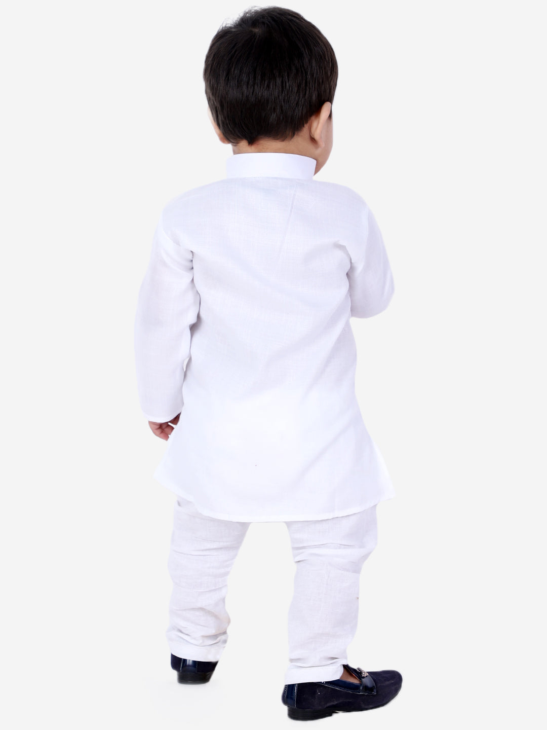 BownBee Stand Collar Cotton Kurta Pyjama- White