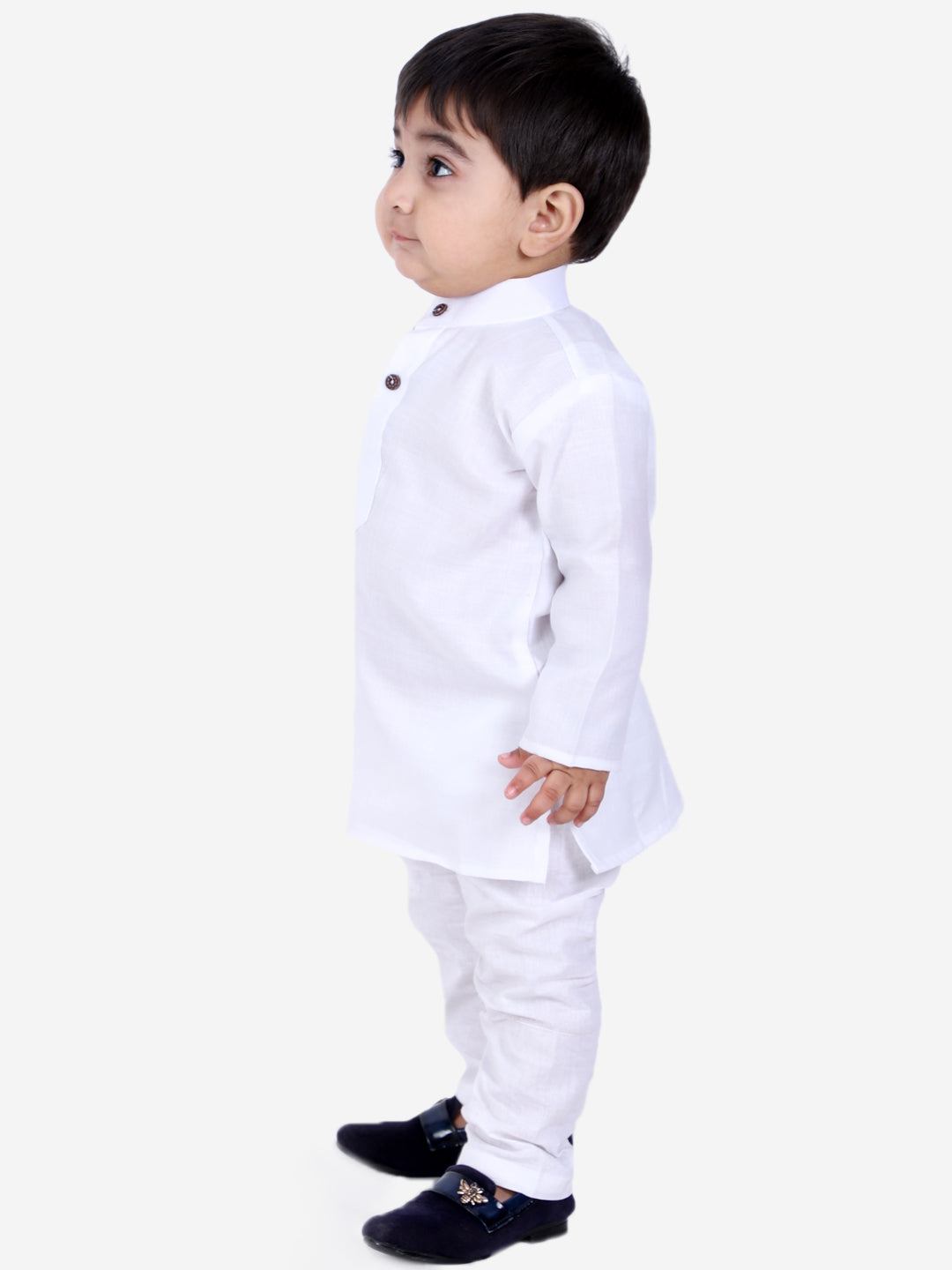 BownBee Stand Collar Cotton Kurta Pyjama- White